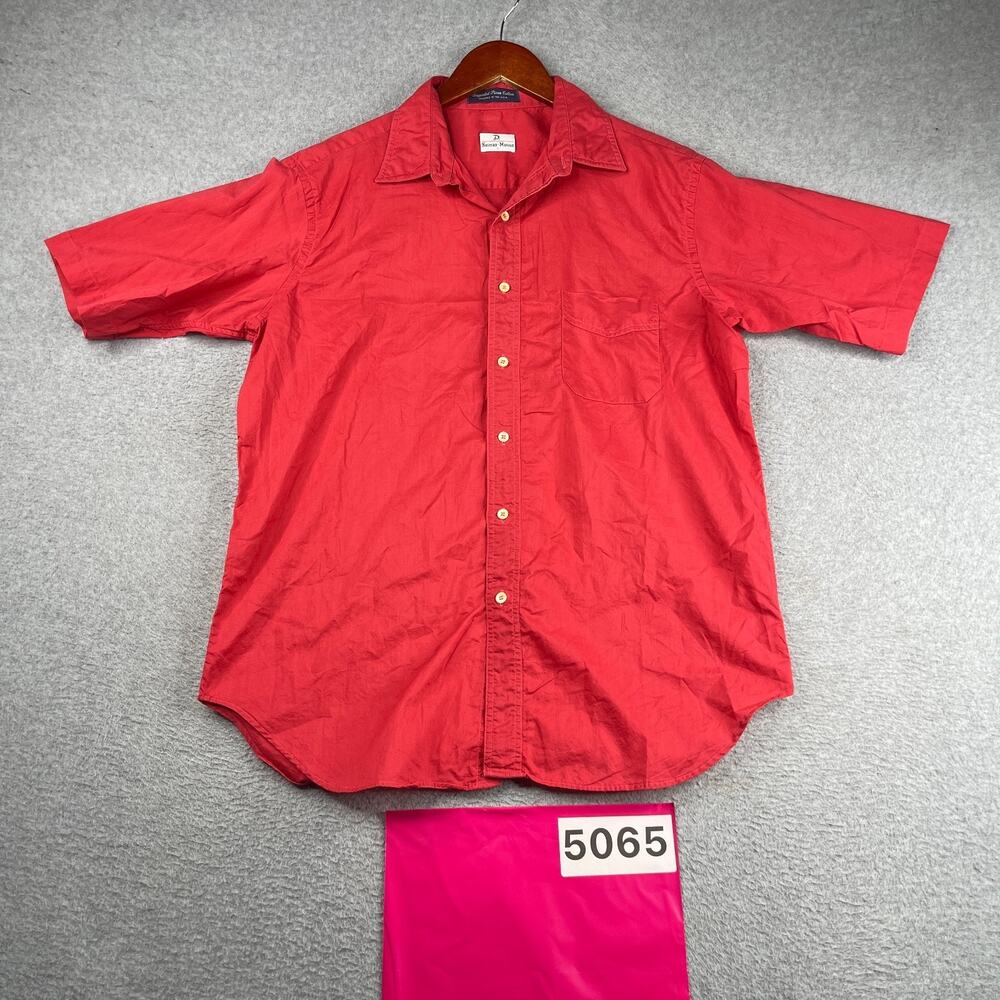 Neiman Marcus Pima Cotton Shirt Pink Large Button Up Short Sleeve Mens